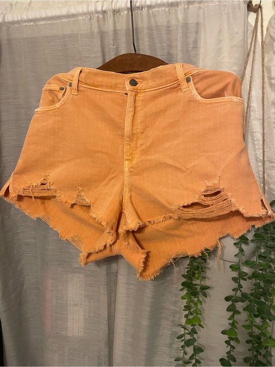 aerie Pants - aerie Daydream Distressed Orange Denim Shorts